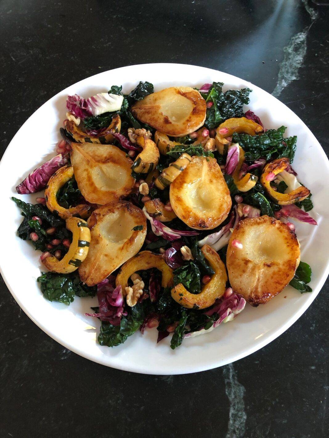 Roasted Pear and Delicata Squash with Fall Greens.